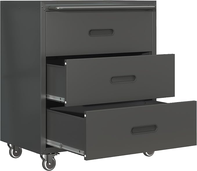 Mobile Garage Tool Storage Cabinet with 3 Drawers,Black Rolling Cabinet | Heavy Duty Metal Storage Cabinets for Garage Basement Workshop,Assembly Required