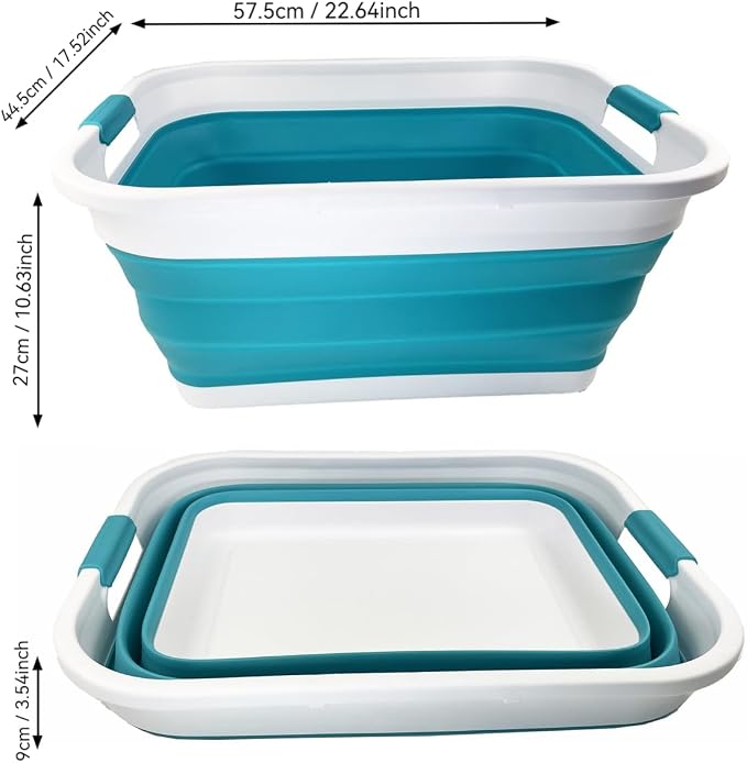 SAMMART 41L (10.8 gallon) Collapsible Plastic Laundry Basket - Foldable Pop Up Storage Container/Organizer - Portable Washing Tub - Space Saving (Rectangular, Ceramic Blue+Pale Purple (Set of 2))