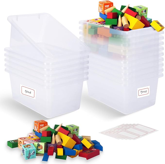 16-Pack Clear Classroom Storage Bins, Plastic Cubby Book Bins for Classroom Organization, Book & Toy Storage Organizer, Perfect for Classroom Library, Shelves, STEM Centers, Daycare & Homeschool