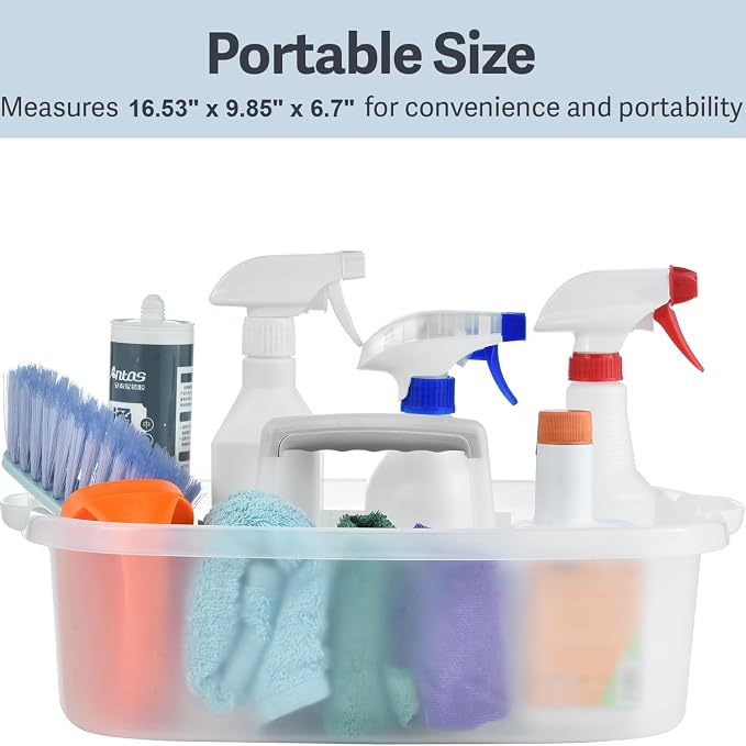 Large Cleaning Caddy with Handle, Cleaning Tool Storage Basket Organizer, Sturdy Pail Bucket Organizer, Household Bucket for Cleaning Supplies - Clear