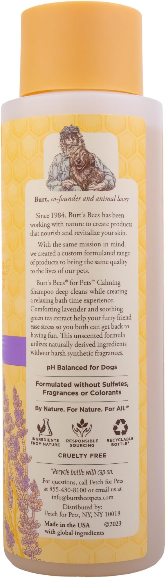 Burt's Bees for Pets Calming Dog Shampoo with Lavender and Green Tea, 95% Natural Origin, pH Balanced, No Sulfates, Soothing Lavender Scent, for All Dog Breeds, 16 Fl Oz - 2 Pack