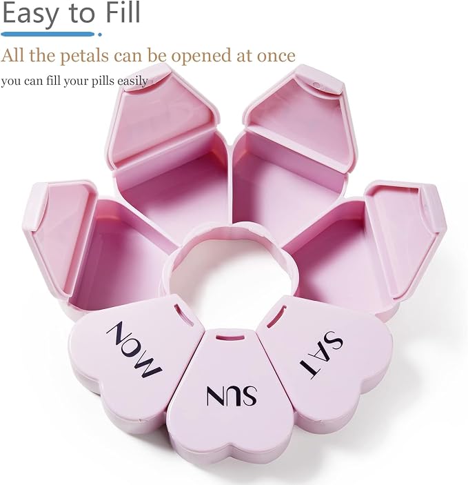 MOLN HYMY Large Weekly Pill Organizer, Girly Pill Box 7 Day, Purple Pink Daily Vitamin Holder for Fish Oil/Medicine/Supplements