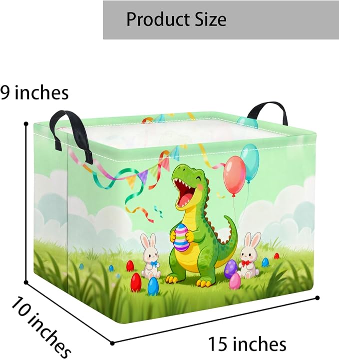 Rectangular Easter Basket for Home Kitchen Baby Girls Basket Cute Storage Bin Organizer Shelf Book Room Decor(Happy Dinosaur)
