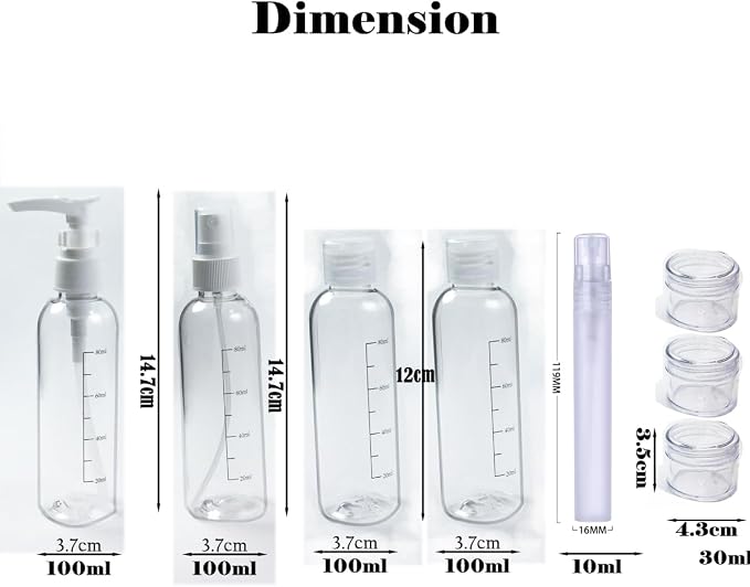 Clear Travel Toiletry Bag TSA Approved Toiletry Cosmetic Bags Men Women & Travel Bottles set for Toiletries TSA Approved Travel Bottle 3.4 oz Leak Proof Refillable & Travel Containers for Toiletries