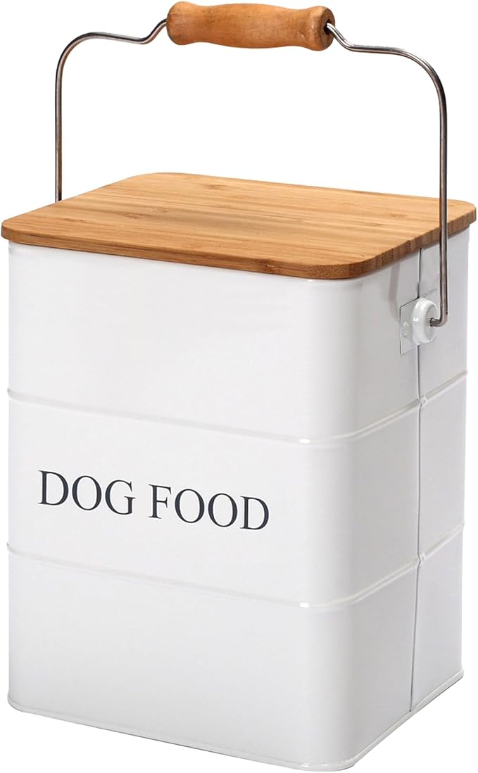 Farmhouse Dog Food Storage Container,6L Dog Food Canisters,Pet food Container Hold 5~6lbs Dog Food Treats,Airtight Dog Puppy food Storage with Lid and Scoop,Kibble Container Countertop-White…
