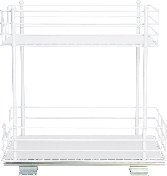 Household Essentials White Steel Two-Tier Pantry Organizer with Plastic Accents