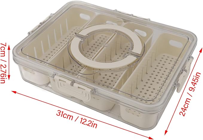 Fruit Storage Container Sealed Drain Design Refrigerator Organizer for Kitchen Picnic PET Clear 31 x 24 x 7 cm 1 Box with 4 Compartments