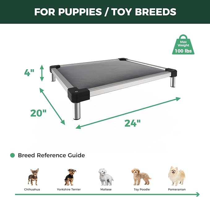 FXW TitanNest Padded Chew-Proof Elevated Dog Bed for Toy Dogs | Easy to Clean, Pre-assembly Raised Cot, Indoor/Outdoor/Camping, 24 x 20 x 4.1in