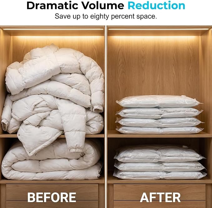 No-Pump Vacuum Storage Bags for Clothes, Bedding, Comforters & Blankets, Small, 3, Medium