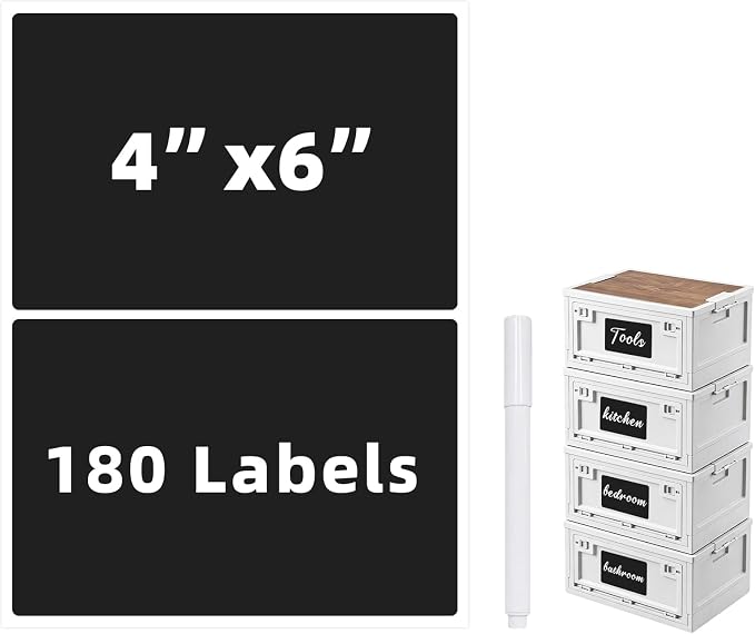 Homrelaxy 180 Pcs 4"x6" Large Labels for Storage Bins, Removable Tote Label | No Residue Black Storage Bin Labels, Waterproof & Oil-Resistant & Tear-Resistant Stickers, For Plastic Bins, Boxes and Cases