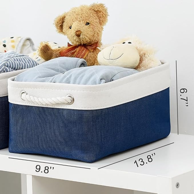 Storage Bins for Shelves - 1 Pack 13.8x9.7x6.7 inch Collapsible Storage Basket for Organizing, Dog Toy Bin for Closet Organizer laundry Cloth Nursery (White & Jean Blue)