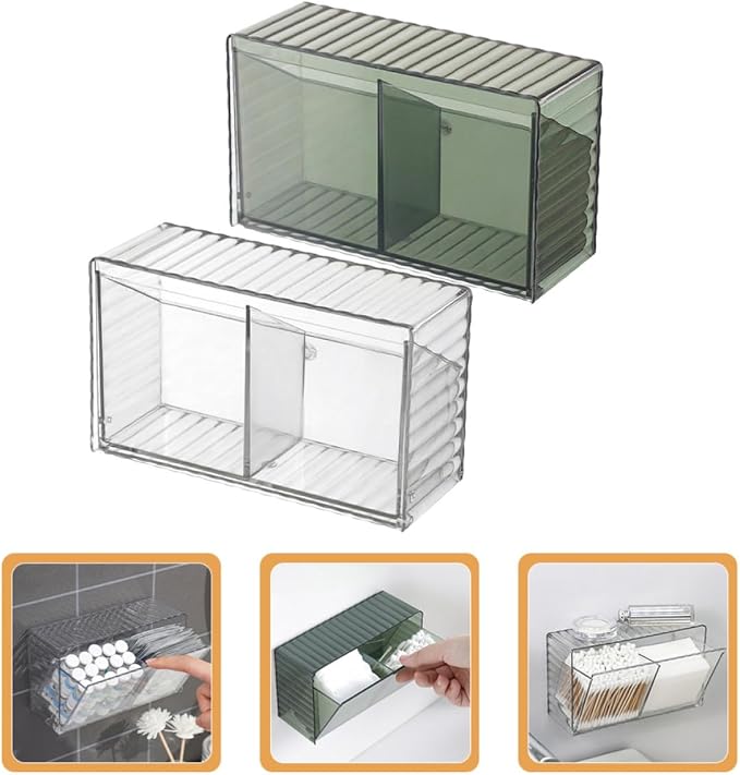 2pcs Wall Mounted Cotton Swab Storage Box with Lid Pet Large Organizer