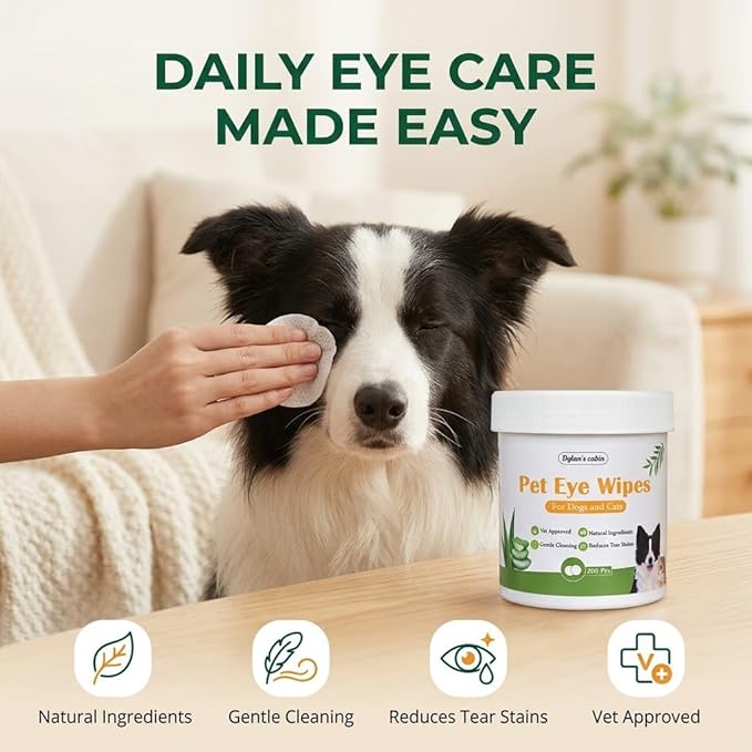 Dylan's cabin Eye Wipes for Dogs - 200 Count Soft Round Cat Eye Cleaning Pads, Alcohol Free pH Balanced Daily Tear Stain Wipes Remove Discharge and Crust