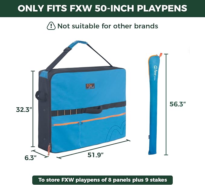 FXW Dog Playpen Storage Bag, Designed for RV Trips, Blue, 1 Pack | Fits FXW Pens Only(50" H 8 Panels & 9 Stakes), Comfortable Carry, Neat Storage, Wear-Resistant, Patented