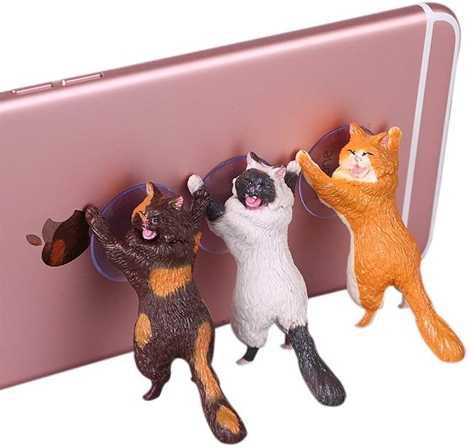 Novelty 6Pcs Sucker Cat Phone Holder Sucker Cup Phone Stand Kawaii Cat Phone Stand Kitty Phones Holder Decoration