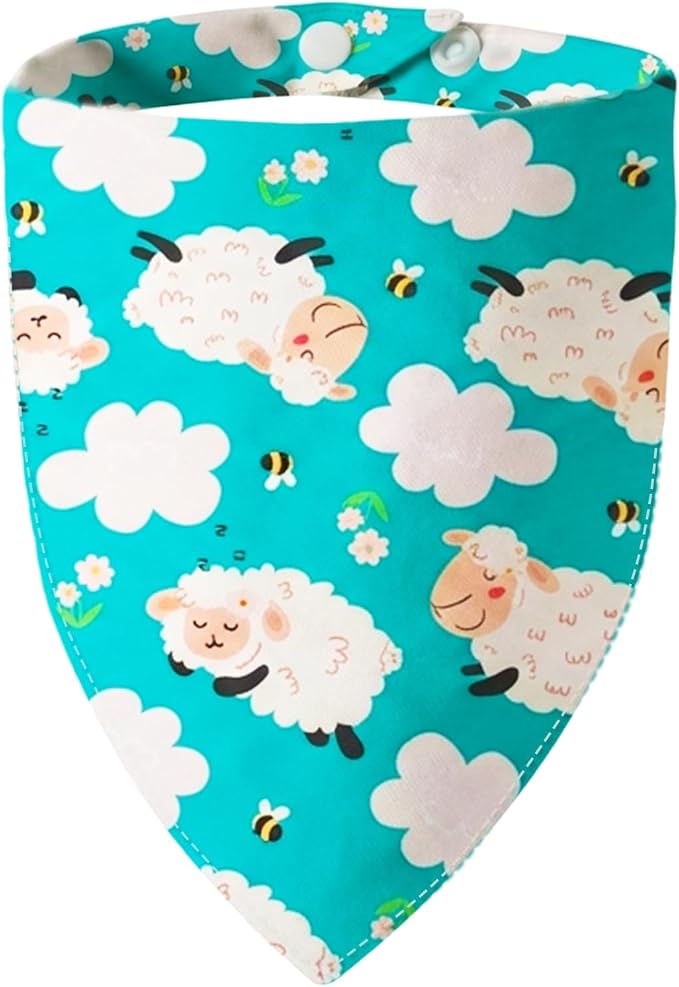 Easter Day Dog Bandana Cute Lamb & Pink Cloud - Spring Pet Scarf with Adjustable Snap Button Lovely Holiday Costumes, Medium to Large Breeds (30-75lbs)