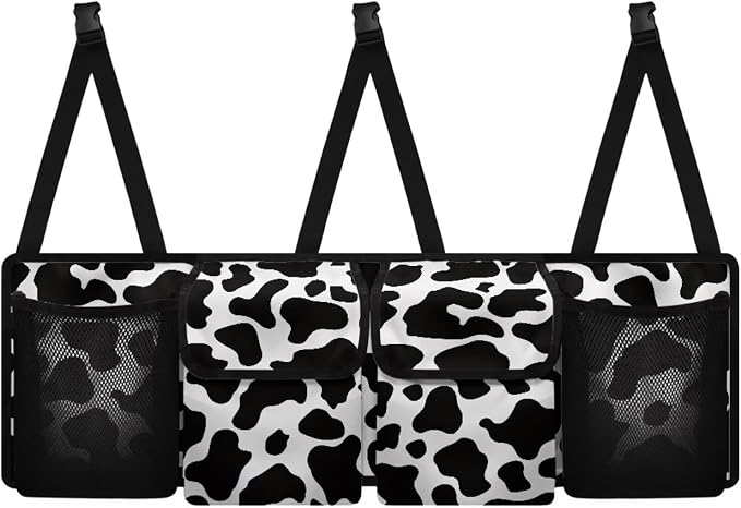 Dust-Proof Back Seat Organizer - Heavy-Duty Trunk Storage with Adjustable Straps, Cow Print Car Organizer for Truck Sedan SUV