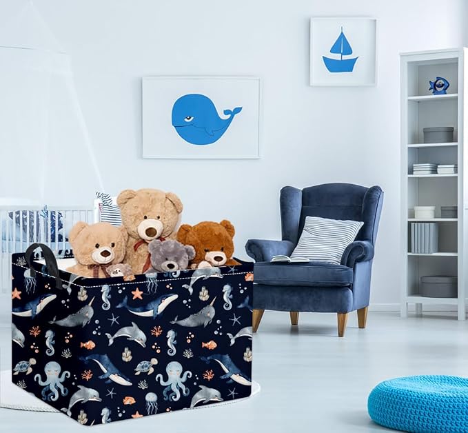 Rectangular Ocean Basket Kids Baby Storage Bin Organizer Box for Boys Under the Sea Nursery Decor(Ocean)
