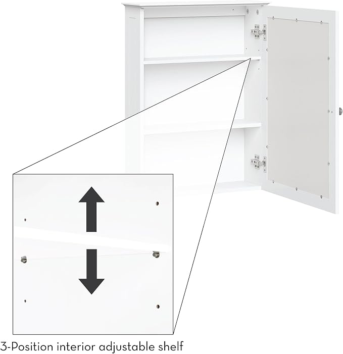 RiverRidge Ashland Bathroom Wall Mount Medicine Cabinet with Mirror, White | Bath Storage Cabinet with Adjustable Interior Shelf and Soft Close Hinges, Large Framed Mirror