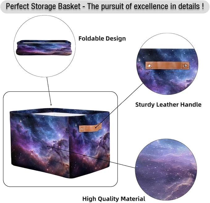 SEULIFE Universe Galaxy Star Space Foldable Storage Basket, Large Collapsible Organizer Storage Bin Cube Toys Storage Boxes with Handles for Bathroom Kids Nursery Closet Storage, 1 Pack