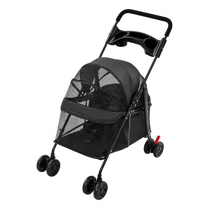 Foldable Pet Cart for Small Dogs and Cats, Lightweight Travel Pet Stroller with 360° Wheels, 40lbs Capacity Portable Dog Cat Carrier on Wheels, Foldable for Car Trunk, Black