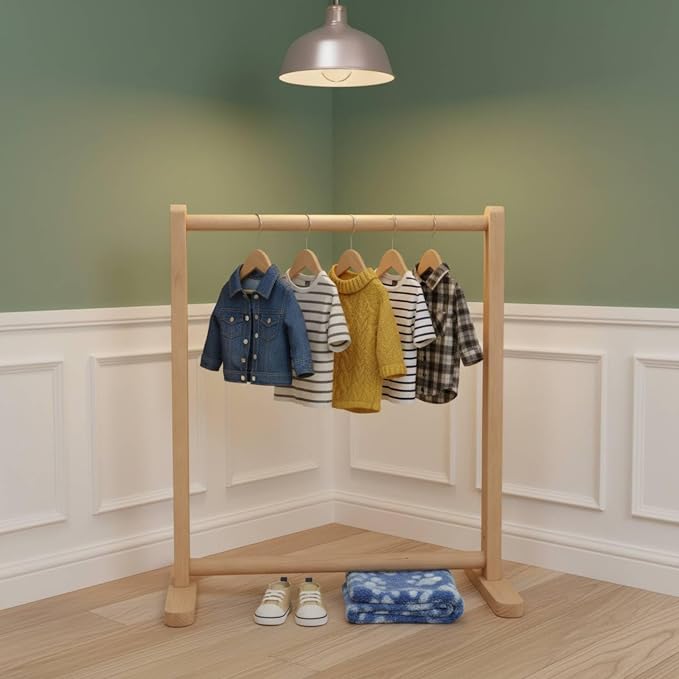 Garment Storage Rack Pet Clothing Rack Wardrobe Organizer Stand Hanger With Solid Beech Structure Clean Lines Open Display For Accessories Suitable for pet grooming area