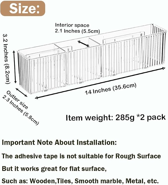 2Pack Wall Mount Pen Holder,Marker Stationery Organizer,Makeup Storage | No Drill,Heavey Duty Adhensive Tape, Clear Wall Storage for Office, Medicine Cabinet Door Organizer Storage, Floating Shelves