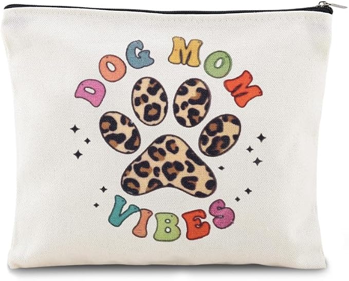 Sisadodo Dog Mom Gifts Bag for Women Travel Cosmetic Makeup Toiletry Bags for Dogs Lovers Brithday Christmas Gift for Dogs Mom Canvas Bag Organizer Pouch Dog Things Bag with Zipper
