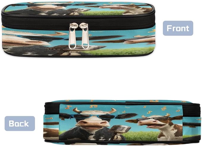 Cute Pencil Case for Girls Boys, Two Music Cows Art Portable Pencil Bags Pouch Pen Case Organizer with Zipper for School College Office