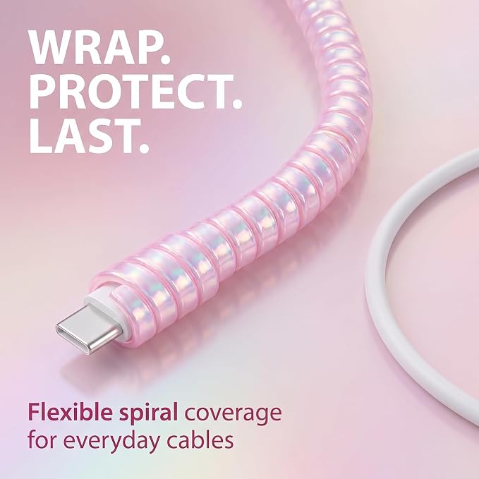 Spiral Cable Protector,Chargers Data Cable Protect Sleeve,Headphone Cable Saver for Phone Earphone USB Data Cableor for Prevent Pets from Biting The Cable Sleeves Cord Management (Laser Pink)