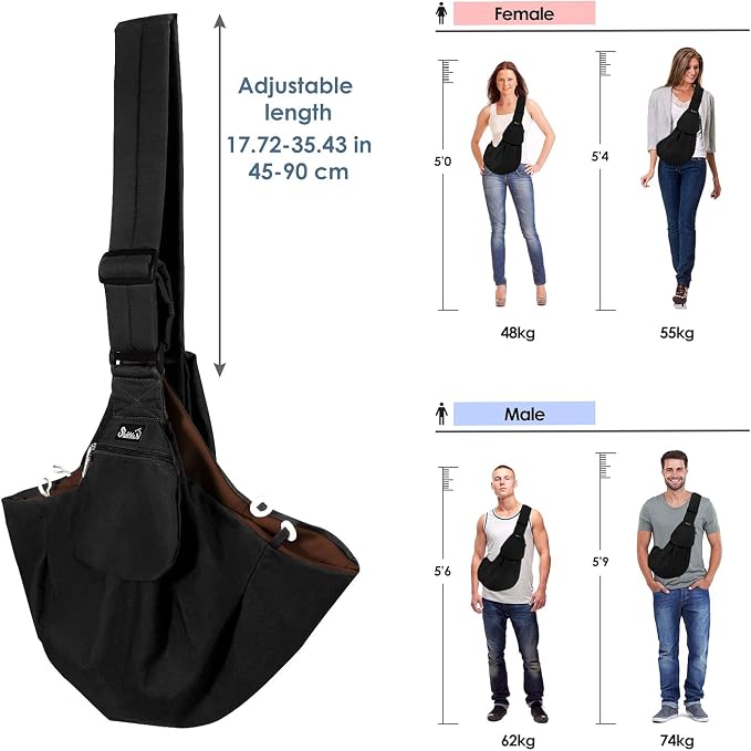 Lukovee Pet Sling, Puppy Small Pet Cat Carrier with Safety Hook | Hands-Free,Padded Strap, Breathable, Adjustable, Storage Pocket, Tote Bag Shoulder Bag with Front Pocket (BN, L)