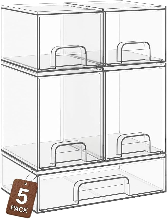 Clear Stackable Storage Drawers, Baby Bottle Organizers, Easily-Access Makeup Organizer, Durable Containers for Bathroom Countertop, Pantry and Medicine Cabinet Organizer