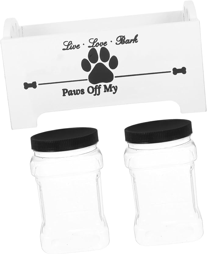 GANAZONO Wooden Dog Food Storage Box with 2 Airtight Canisters Pet Treat Organizer Stand Home Snack Crate for Dogs Sturdy Sealed Food Container for Kitchen Use