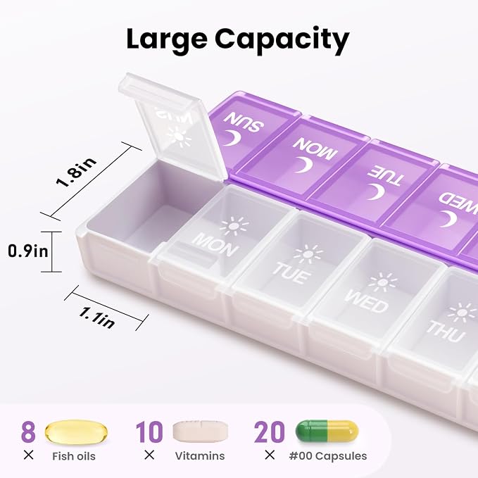 Pill Organizer 2 Times a Day, Large Weekly AM PM Pill Box, Day Night Medicine Organizer, Pill Case Twice A Day, 7 Day Pill Container