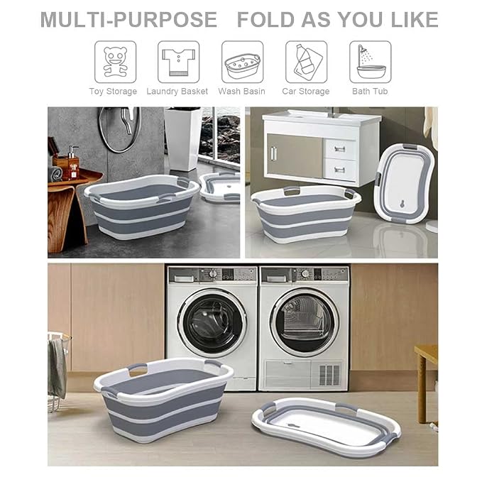 Collapsible Pet Bathtub with Drainage Hole, 3 Handled Dogs Bath Tub, Gray | Portable Washing Tub, Foldable Bathing Tub, Multi-Functional, Small Pets Bathtub for Puppy Small Dogs Cats, Indoor, Outdoor