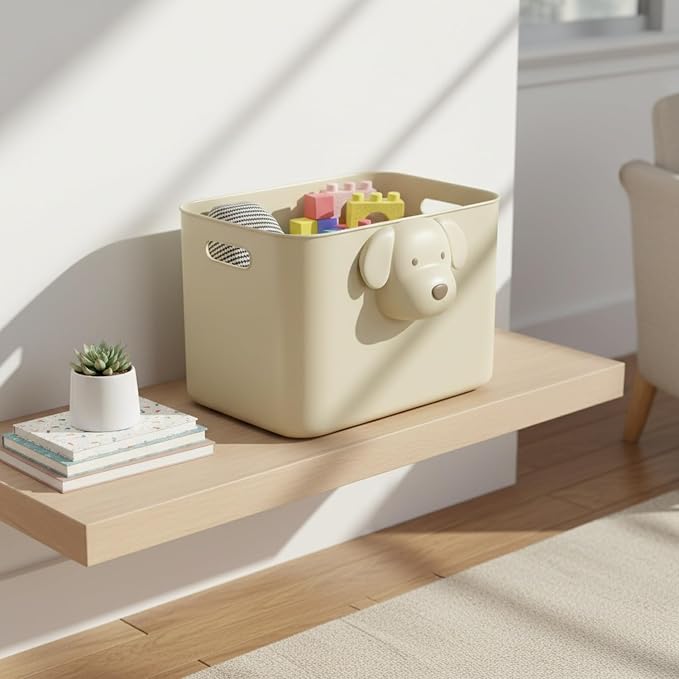 Dog Shaped Storage Bin with Lid and Handle, Decorative PP Plastic Organizer Box for Home, Office, and Craft Supplies