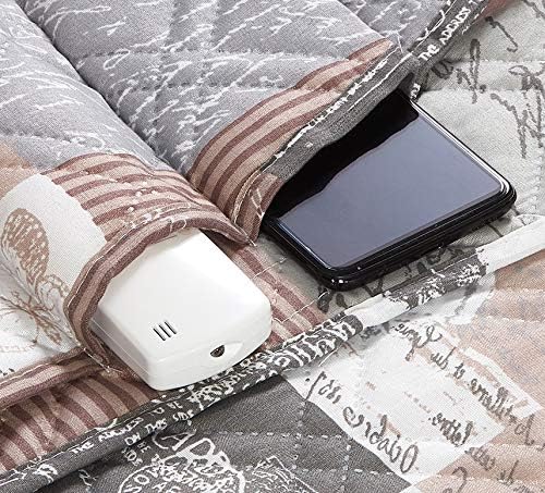 Brilliant Sunshine Latte Grey Toile Couch Armrest Cover, 35"×13" | Washable Magazine Holder, Armrest Organizer & Caddy on Sofa, Recliner, Armchair, Storage for Remote Controls, Phone, iPad