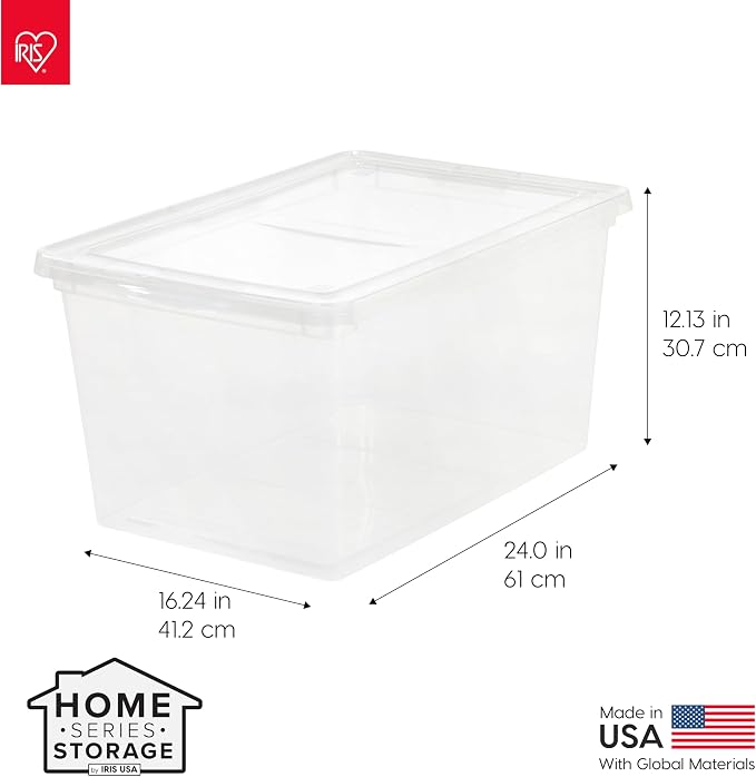 IRIS USA 6-Pack 58 Qt Storage Bins with Lids, Clear, Stackable | Perfect for moving, blankets, clothing and garage storage, nestable design, transparent design makes contents easy to find