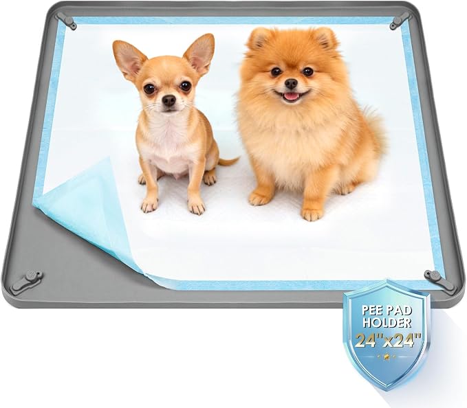 Silicone Puppy Pad Holder Tray with Clips Fits for 24"x24" Pee Pads - Grey