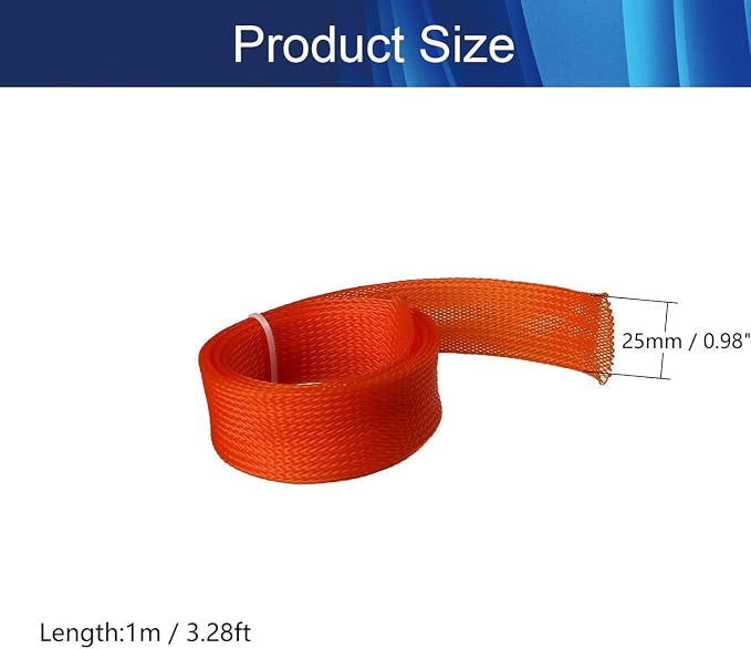 Jutagoss PET Expandable Braided Cable Sleeve, 3.28ft - 1 inch Orange Cable Management Sleeve, Wire Loom Tube Cord Protector for USB Cable, Power Cord, Audio Video and More, 1Pc