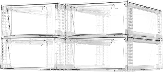 6 Pack Clear Stackable Storage Drawers, 3.95" H Easily Assemble Acrylic Organizer Bins - Multi-Use for Make up, Closet, Pantry, Bathroom, Medicine, Kitchen Cabinet & Undersink Organization