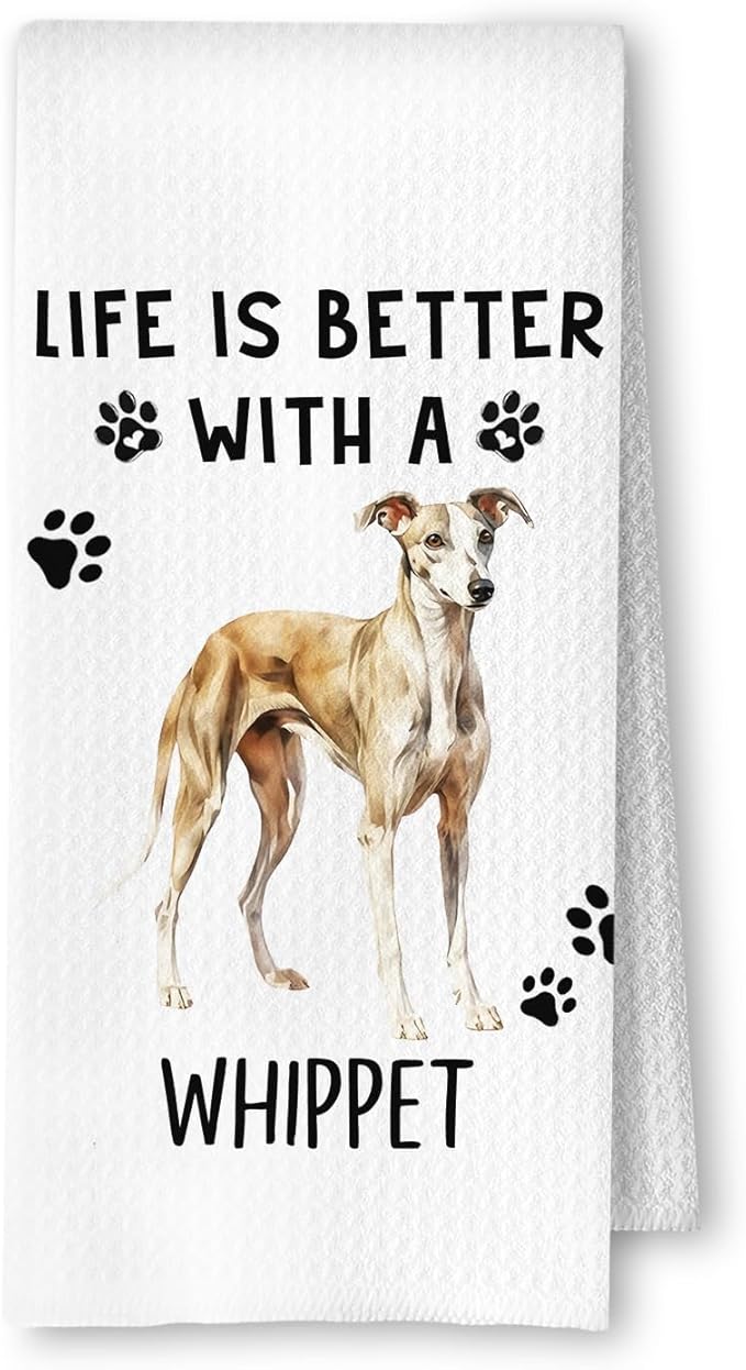 Whippet Dog Kitchen Towels, Whippet Lover Gifts Dish Tea Towels for Kitchen Decor, Dog Mom Dad Gifts Decorative Hand Towel for Bathroom, 16x24 Inches