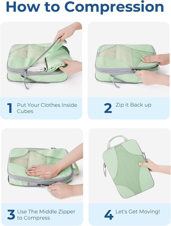 Bagsmart Compression Packing Cubes, Travel Bag Cruise Ship Essentials | Lightweight, Compressible Suitcase Organizer Set fit Standard Carry-On & Checked Luggage, 6 Set, 14 Set Washable Packing Bags