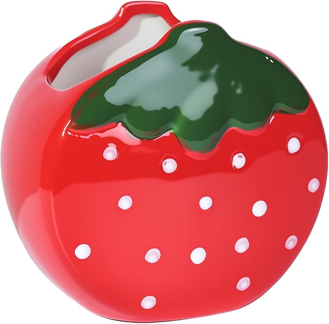Ceramic Strawberry Shaped Pen Pencil Holder for Desk Decoration Accessories Strawberry Decor Makeup Brush Pen Cups Succulent Plant Pot Office School Ideal Gifts for Women, Mom or Birthdays