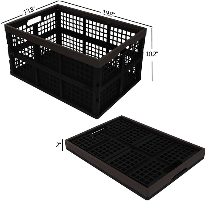Morcte 3-Pack 42 L Collapsible Storage Crates, Stacking Storage Basket | Plastic crates, 42L large capacity, stackable & foldable, ventilated grid design, for home, office, garage storage