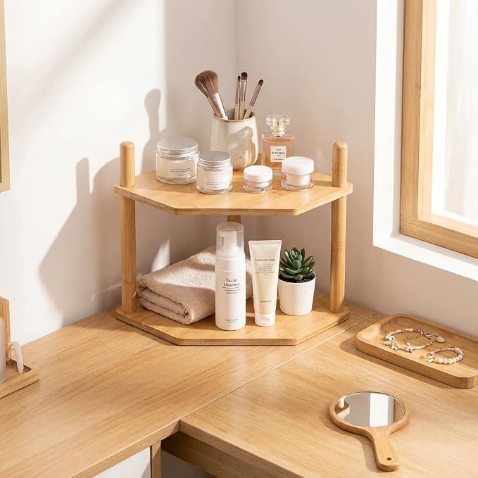 2-Tier Bamboo Corner Shelf,Kitchen Countertop Organizer,Corner Countertop Organizer Shelf, Coffee Bar Organizer,Coffee Bar Accessories,for Kitchen, Pantry, Organizers and Storage