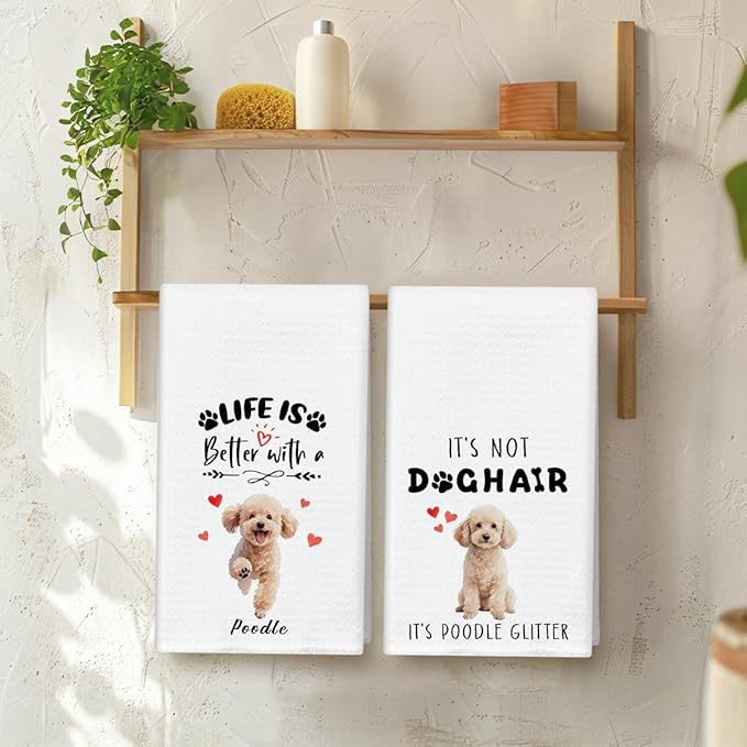 WwongxianB Poodle Kitchen Towels Decorative Set of 2, Funny Tea Towel Hand Towels Highly Absorbent Soft Dish Cloths 16x24 Inches, Bathroom Dining Room Decor, Poodle Gifts for Dog Lovers -11