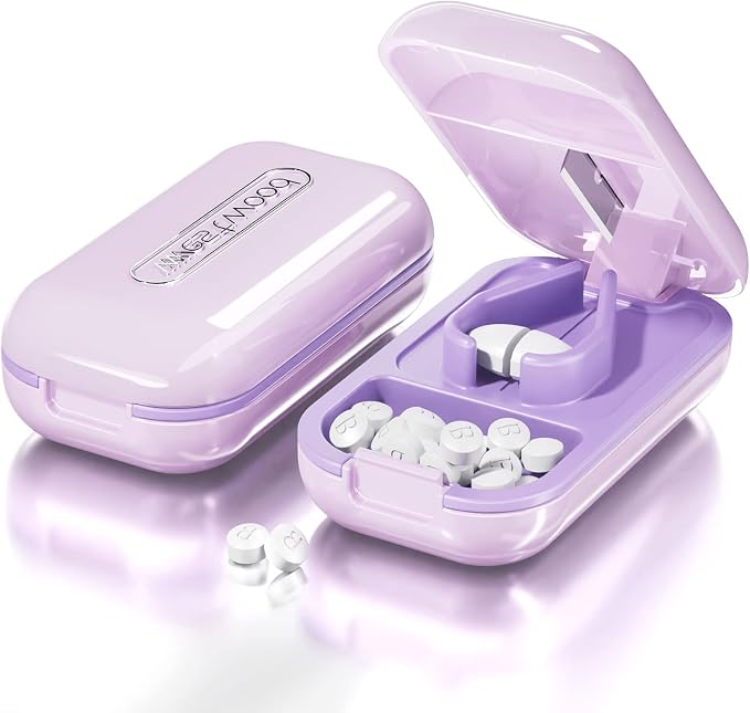 DUBSTAR Pill Cutter Splitter for Small and Tiny Large Pills Portable Purple | Pill Cutters with Removable Silicone Pad, Tablet Splitters Cuts Vitamins Tablets for Purse Pocket