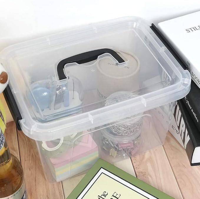 4-Pack Clear Storage Boxes, 5 L Plastic Storage Latch Box