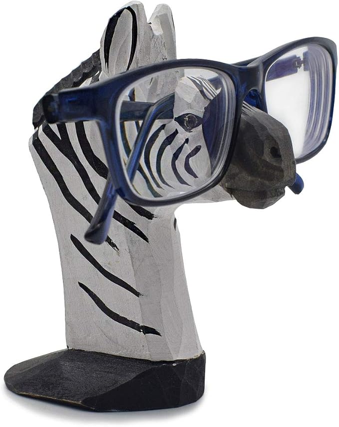 Handmade Wood Carving Eyeglasses Spectacle Holder Stand Sunglasses Display Rack Home Office Desk Décor Gift (Zebra)